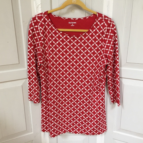 Kim Roger Red & White Latice Print Cotton Top White - Picture 1 of 15